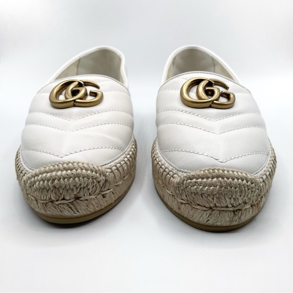NEW Gucci White Leather Double G Marmont Matelasse Quilted Espadrille Sandals - Picture 3 of 14